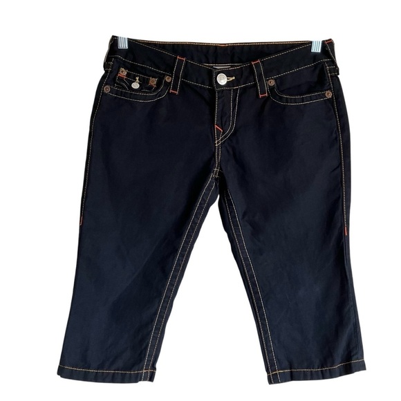 True Religion Vintage Y2K Linen Blend Capri Shorts Jorts Low Rise Flap Pockets - Picture 1 of 16